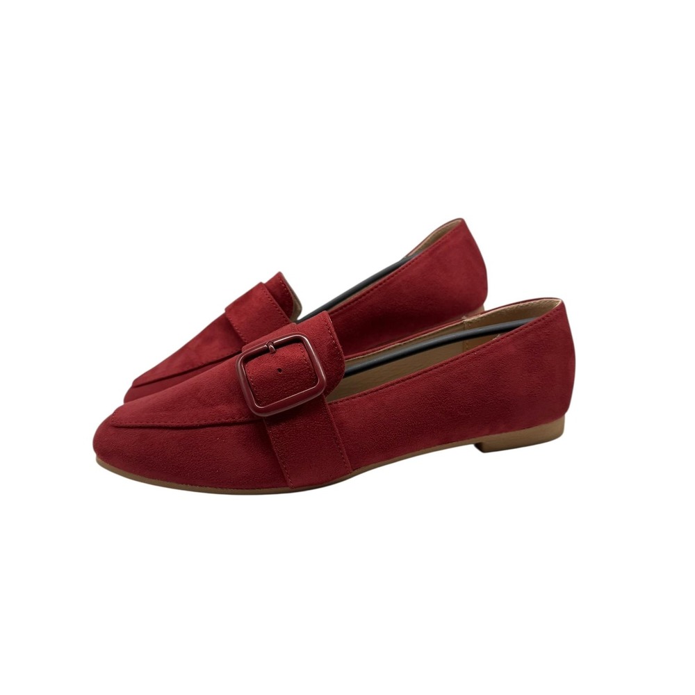 YOKI EDLINE-27 Women's Flat Loafer with Buckle, Red, 8 M US